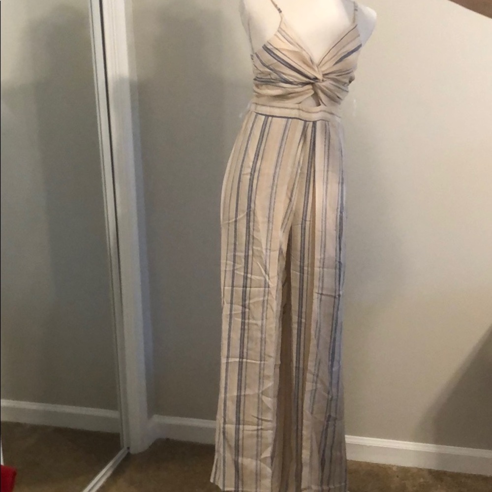 Blush and blue striped jumpsuit